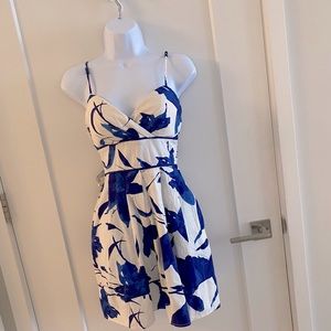 White white and blue mini dress